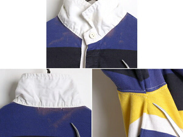 90s USA製 ポロ ラルフローレン ボーダー 長袖 ラガーシャツ キッズ L メンズ XS 程 ラグビーシャツ 長袖シャツ グリーンタグ ワンポイント