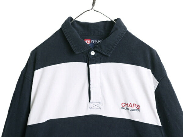 90s チャップス ラルフローレン ボーダー 長袖 ラガー シャツ メンズ XL 90年代 オールド CHAPS ラグビーシャツ ポロ 大きいサイズ 2トーン