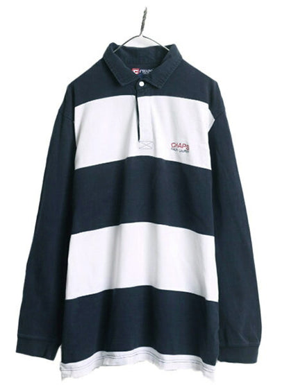 90s チャップス ラルフローレン ボーダー 長袖 ラガー シャツ メンズ XL 90年代 オールド CHAPS ラグビーシャツ ポロ 大きいサイズ 2トーン