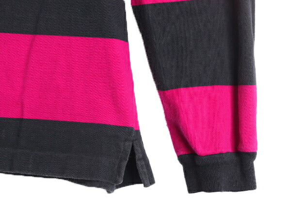 90s イタリア製 ベネトン ボーダー 長袖 Tシャツ レディース M メンズ S 程 オールド BENETTON モックネック ヘビーウェイト ラガーシャツ