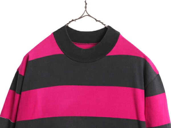 90s イタリア製 ベネトン ボーダー 長袖 Tシャツ レディース M メンズ S 程 オールド BENETTON モックネック ヘビーウェイト ラガーシャツ