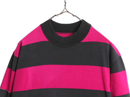 90s イタリア製 ベネトン ボーダー 長袖 Tシャツ レディース M メンズ S 程 オールド BENETTON モックネック ヘビーウェイト ラガーシャツ