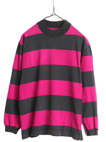 90s イタリア製 ベネトン ボーダー 長袖 Tシャツ レディース M メンズ S 程 オールド BENETTON モックネック ヘビーウェイト ラガーシャツ
