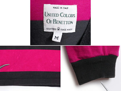 90s イタリア製 ベネトン ボーダー 長袖 Tシャツ レディース M メンズ S 程 オールド BENETTON モックネック ヘビーウェイト ラガーシャツ