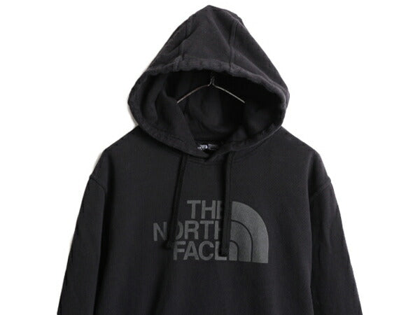 ノースフェイス プリント スウェット フード パーカー メンズ L 古着 The North Face プルオーバー トレーナー 裏起毛 アウトドア ブラック