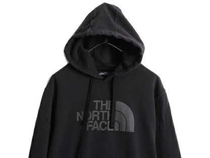 ノースフェイス プリント スウェット フード パーカー メンズ L 古着 The North Face プルオーバー トレーナー 裏起毛 アウトドア ブラック