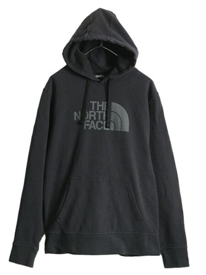 ノースフェイス プリント スウェット フード パーカー メンズ L 古着 The North Face プルオーバー トレーナー 裏起毛 アウトドア ブラック