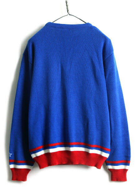 90s ■ スターター NFL オフィシャル ニューヨーク ジャイアンツ Vネック アクリル ニット セーター ( メンズ L ) 古着 STARTER 90年代 青