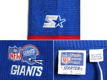 90s ■ スターター NFL オフィシャル ニューヨーク ジャイアンツ Vネック アクリル ニット セーター ( メンズ L ) 古着 STARTER 90年代 青