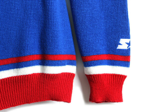 90s ■ スターター NFL オフィシャル ニューヨーク ジャイアンツ Vネック アクリル ニット セーター ( メンズ L ) 古着 STARTER 90年代 青