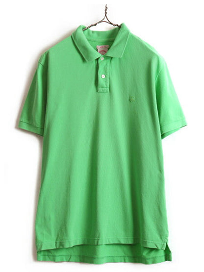 ■ ブルックスブラザーズ 鹿の子 半袖 ポロシャツ ( メンズ L ) 古着 半袖シャツ 無地 グリーン 緑 ワンポイント 刺繍 Brooks Brothers 346