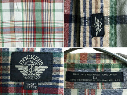 90s ■ ドッカーズ リーバイス チェック 半袖 シャツ ( メンズ L ) 古着 90年代 オールド LEVIS DOCKERS ポケット付き ビッグシルエット