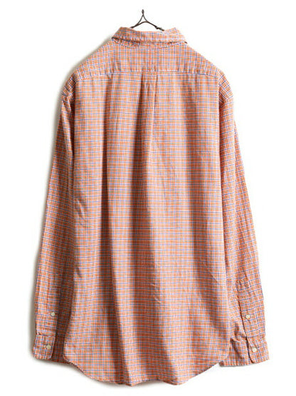 ■ ラルフローレン チェック 長袖 ボタンダウン シャツ ( メンズ L ) 古着 POLO コットン 長袖シャツ ポロ ワンポイント ポニー刺繍 薄手