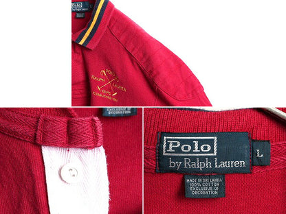 90s ポロ ラルフローレン ヘビーウェイト 長袖 ラガー シャツ メンズ L 古着 90年代 オールド POLO ラグビー 長袖シャツ エルボーパッチ 赤