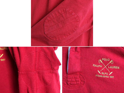 90s ポロ ラルフローレン ヘビーウェイト 長袖 ラガー シャツ メンズ L 古着 90年代 オールド POLO ラグビー 長袖シャツ エルボーパッチ 赤
