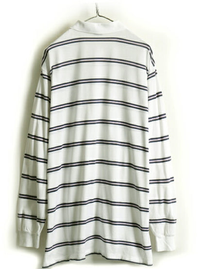 ペルー製 高級 ピマコットン 大きいサイズ XL ■ POLO GOLF ラルフローレン 鹿の子 ボーダー 長袖 ポロシャツ ( メンズ ) 古着 ポロ ゴルフ