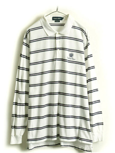 ペルー製 高級 ピマコットン 大きいサイズ XL ■ POLO GOLF ラルフローレン 鹿の子 ボーダー 長袖 ポロシャツ ( メンズ ) 古着 ポロ ゴルフ