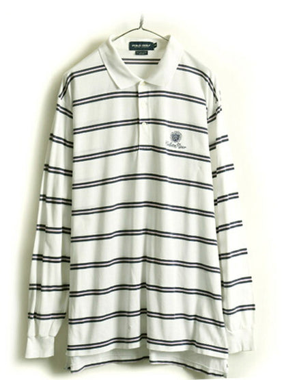 ペルー製 高級 ピマコットン 大きいサイズ XL ■ POLO GOLF ラルフローレン 鹿の子 ボーダー 長袖 ポロシャツ ( メンズ ) 古着 ポロ ゴルフ