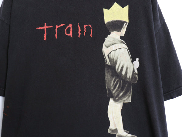 00s USA製 ★ トレイン イラスト プリント Tシャツ メンズ XL / 古着 オールド 当時物 バンド ロック アート グラフィック 黒 大きいサイズ