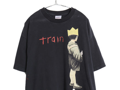 00s USA製 ★ トレイン イラスト プリント Tシャツ メンズ XL / 古着 オールド 当時物 バンド ロック アート グラフィック 黒 大きいサイズ