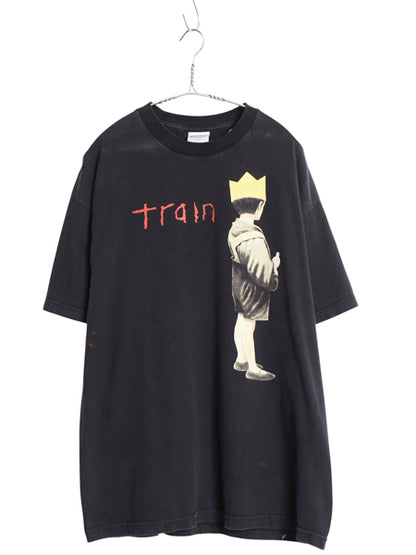 00s USA製 ★ トレイン イラスト プリント Tシャツ メンズ XL / 古着 オールド 当時物 バンド ロック アート グラフィック 黒 大きいサイズ