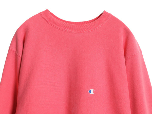 90s USA製 ★ チャンピオン リバースウィーブ スウェット メンズ XL オールド 裏起毛 トレーナー 目付き 大きいサイズ ワンポイント ピンク