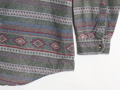 90s USA製 エルエルビーン ネイティブ 総柄 シャモア クロス ボタンダウン 長袖 シャツ メンズ XL ネルシャツ ヘビーウェイト 大きいサイズ