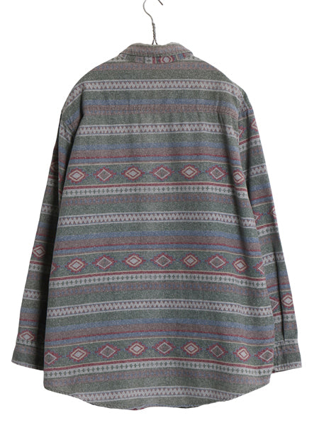 90s USA製 エルエルビーン ネイティブ 総柄 シャモア クロス ボタンダウン 長袖 シャツ メンズ XL ネルシャツ ヘビーウェイト 大きいサイズ