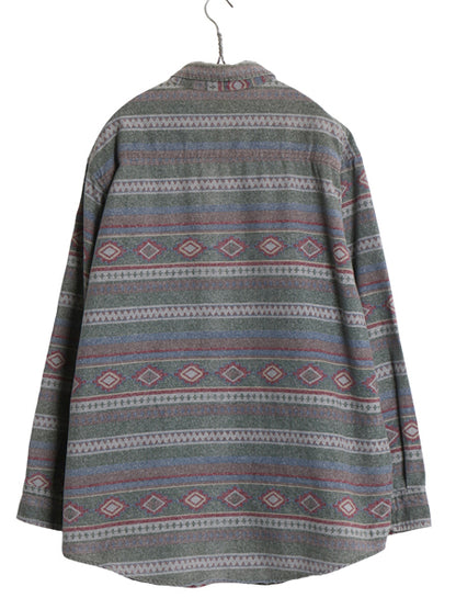 90s USA製 エルエルビーン ネイティブ 総柄 シャモア クロス ボタンダウン 長袖 シャツ メンズ XL ネルシャツ ヘビーウェイト 大きいサイズ