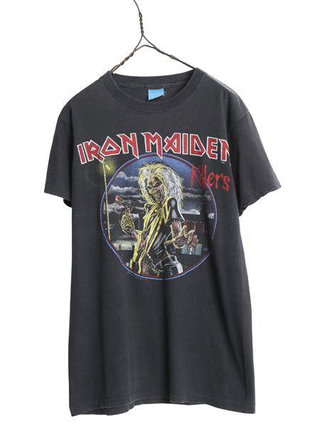 80s USA製 ★ アイアンメイデン ツアー イラスト プリント Tシャツ メンズ L 小さめ M 程 ヴィンテージ 当時物 バンド メタル ロック 黒