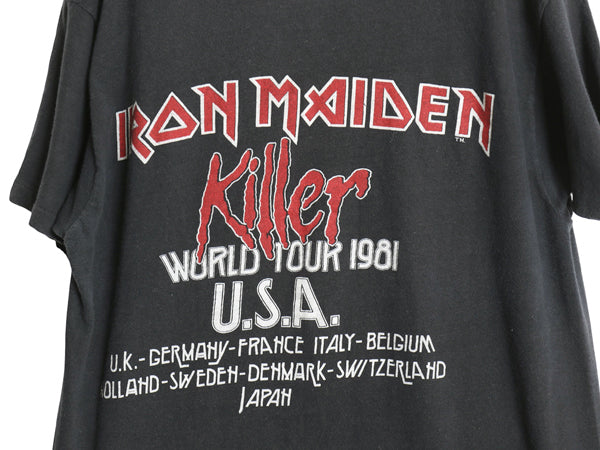 80s USA製 ★ アイアンメイデン ツアー イラスト プリント Tシャツ メンズ L 小さめ M 程 ヴィンテージ 当時物 バンド メタル ロック 黒