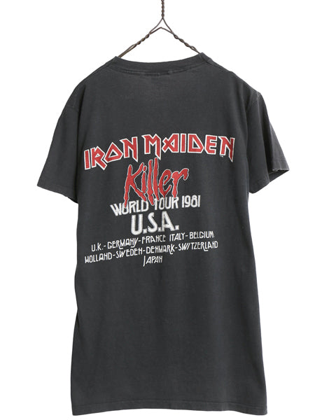 80s USA製 ★ アイアンメイデン ツアー イラスト プリント Tシャツ メンズ L 小さめ M 程 ヴィンテージ 当時物 バンド メタル ロック 黒