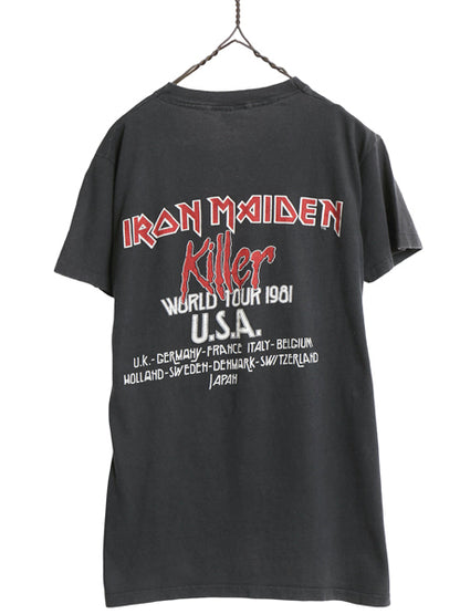 80s USA製 ★ アイアンメイデン ツアー イラスト プリント Tシャツ メンズ L 小さめ M 程 ヴィンテージ 当時物 バンド メタル ロック 黒