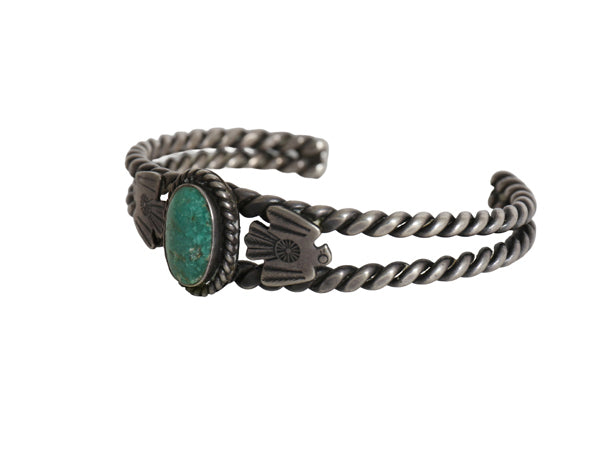 ~ 50s ★ ナバホ ターコイズ ツイステッドワイヤー シルバー バングル / 小物 サンダーバード STERLING ブレスレット 銀 フレッドハービー