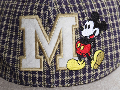 90s ディズニー ミッキーマウス 刺繍 ベースボール キャップ フリーサイズ / オールド 当時物 帽子 キャラクター スウェード 切替 チェック
