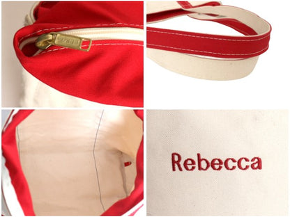 USA製 エルエルビーン キャンバス トート バッグ MEDIUM / アウトドア ジップトップ ハンドバッグ ロングハンドル 肩掛け ツートン 赤 刺繍