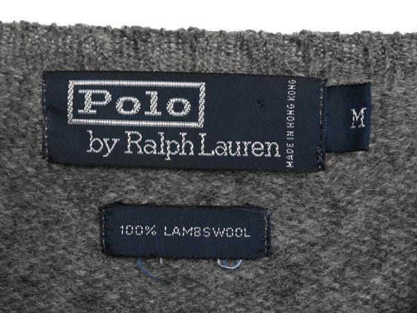 90s ポロ ラルフローレン ニット セーター メンズ M オールド ラム ウール ワンポイント シンプル きれいめ カジュアル 長袖ニット グレー
