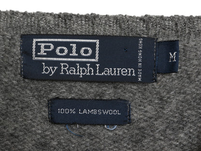 90s ポロ ラルフローレン ニット セーター メンズ M オールド ラム ウール ワンポイント シンプル きれいめ カジュアル 長袖ニット グレー