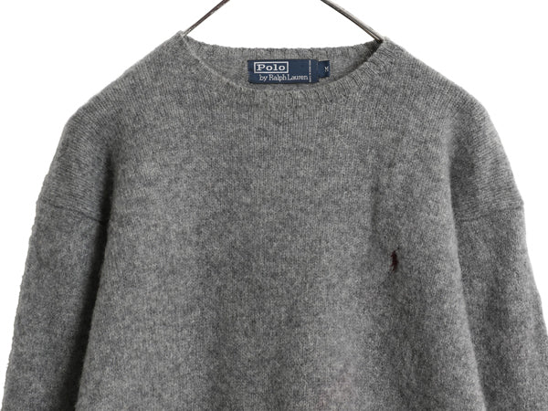 90s ポロ ラルフローレン ニット セーター メンズ M オールド ラム ウール ワンポイント シンプル きれいめ カジュアル 長袖ニット グレー