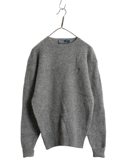 90s ポロ ラルフローレン ニット セーター メンズ M オールド ラム ウール ワンポイント シンプル きれいめ カジュアル 長袖ニット グレー