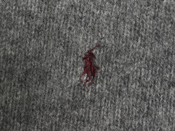 90s ポロ ラルフローレン ニット セーター メンズ M オールド ラム ウール ワンポイント シンプル きれいめ カジュアル 長袖ニット グレー