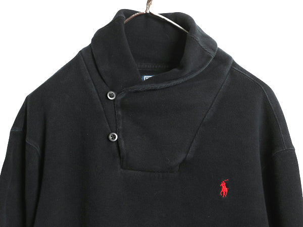00s ポロ ラルフローレン ショールカラー コットン ニット スウェット メンズ XL オールド セーター トレーナー ワンポイント リブ編み 黒