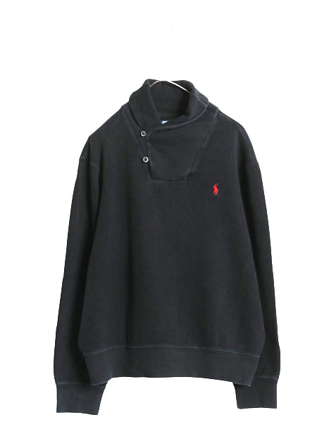 00s ポロ ラルフローレン ショールカラー コットン ニット スウェット メンズ XL オールド セーター トレーナー ワンポイント リブ編み 黒