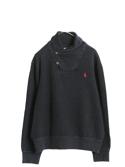 00s ポロ ラルフローレン ショールカラー コットン ニット スウェット メンズ XL オールド セーター トレーナー ワンポイント リブ編み 黒