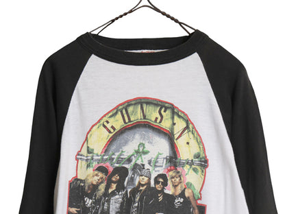 80s USA製 ★ ガンズアンドローゼス ツアー イラスト プリント ベースボール Tシャツ メンズ L 小さめ M ヴィンテージ ロック バンド 7分袖
