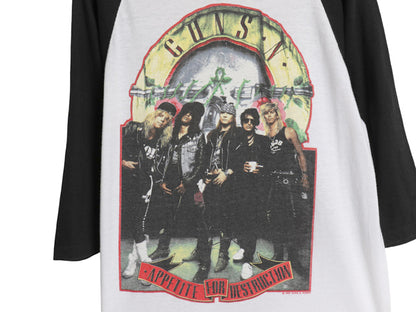 80s USA製 ★ ガンズアンドローゼス ツアー イラスト プリント ベースボール Tシャツ メンズ L 小さめ M ヴィンテージ ロック バンド 7分袖