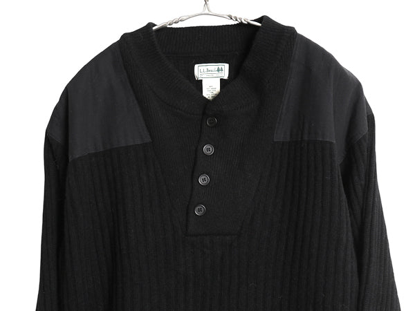 00s エルエルビーン コマンド ニット セーター メンズ XL / リブ編み メリノ ラム ウール ヘンリーネック エルボーパッチ 大きいサイズ 黒
