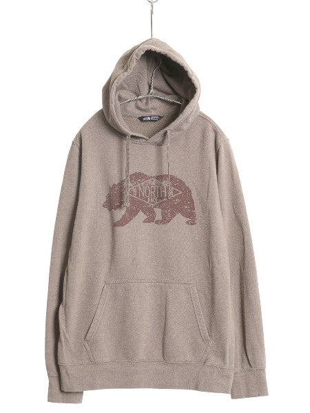 ノースフェイス プリント スウェット フード パーカー メンズ L / アウトドア 裏起毛 プルオーバー トレーナー ベア イラスト グラフィック