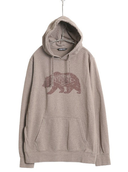 ノースフェイス プリント スウェット フード パーカー メンズ L / アウトドア 裏起毛 プルオーバー トレーナー ベア イラスト グラフィック
