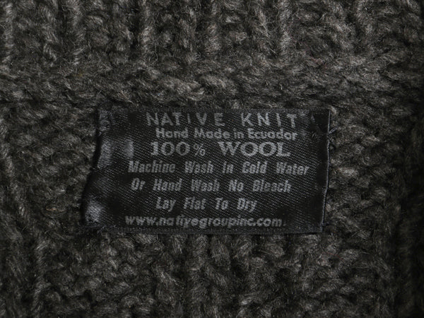 エクアドル製  フルジップ ケーブル ニット セーター ジャケット メンズ レディース L 程/ 手編み ハンドメイド フィッシャーマン アラン